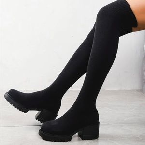 Black knee high sock booties